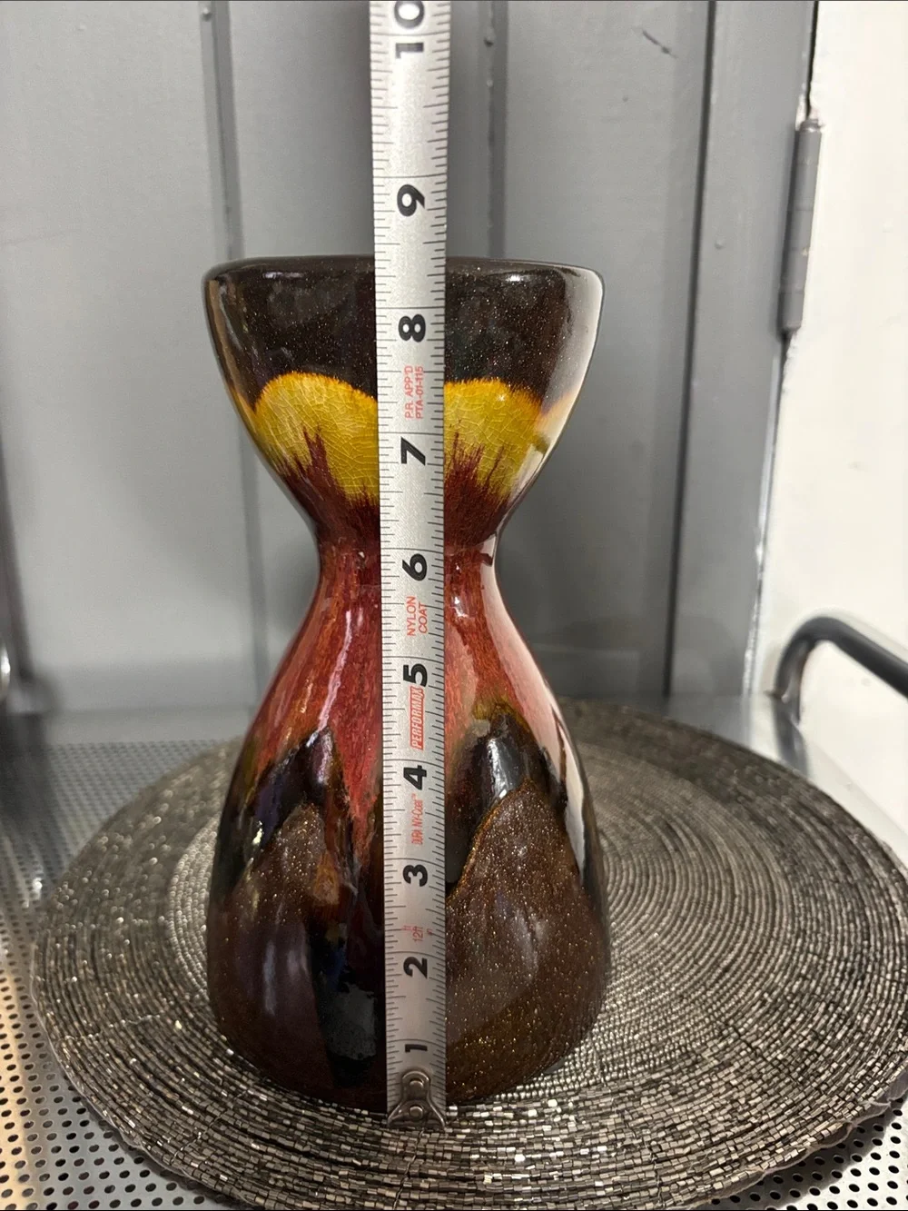 Pier 1 Glazed Ceramic Candle Holder in Brown, Red and Yellow